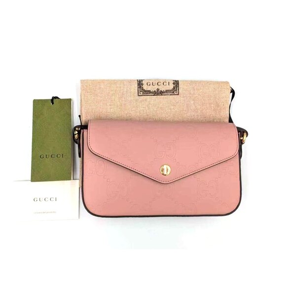Gucci GG Embossed Super Mini Leather Crossbody Bag Pink 772794 - Picture 13 of 14